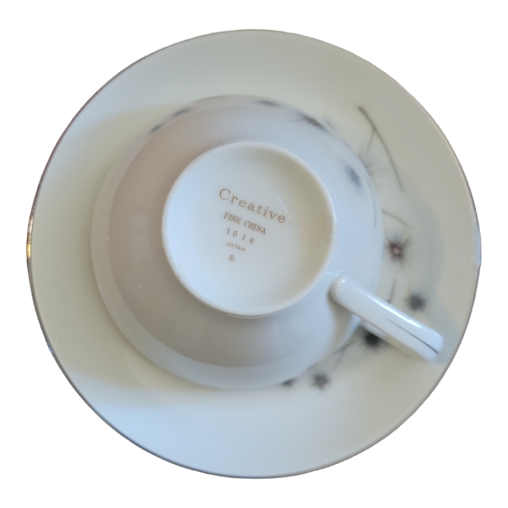 1 Vtg Platinum Star Burst Creative Tea Coffee Cup/Saucer #1014 Porcelain - Picture 5 of 7
